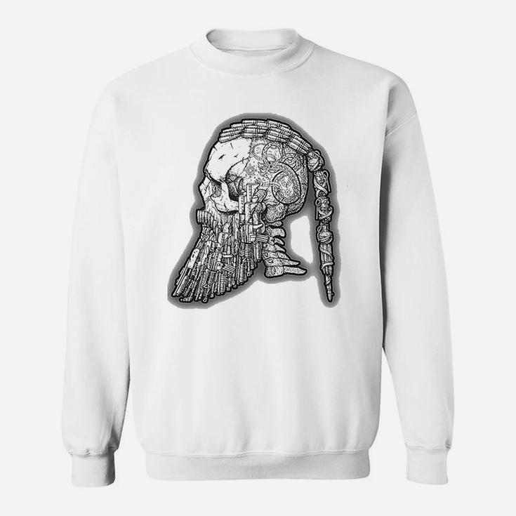 Vintage Viking Warrior Beard Skull Sketched Print Sweat Shirt