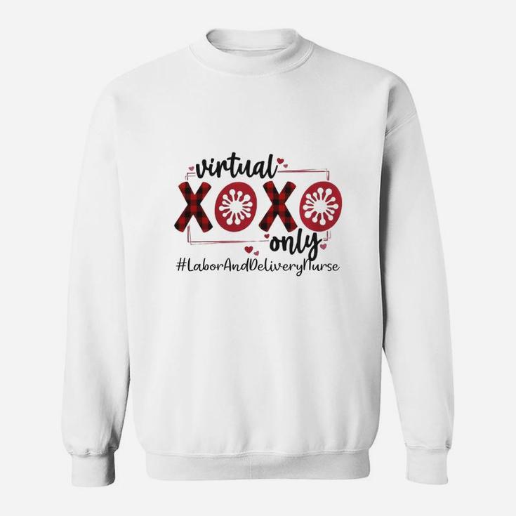 Vitual Xoxo Only Labor And Delivery Nurse Red Buffalo Plaid Nursing Job Title Sweat Shirt