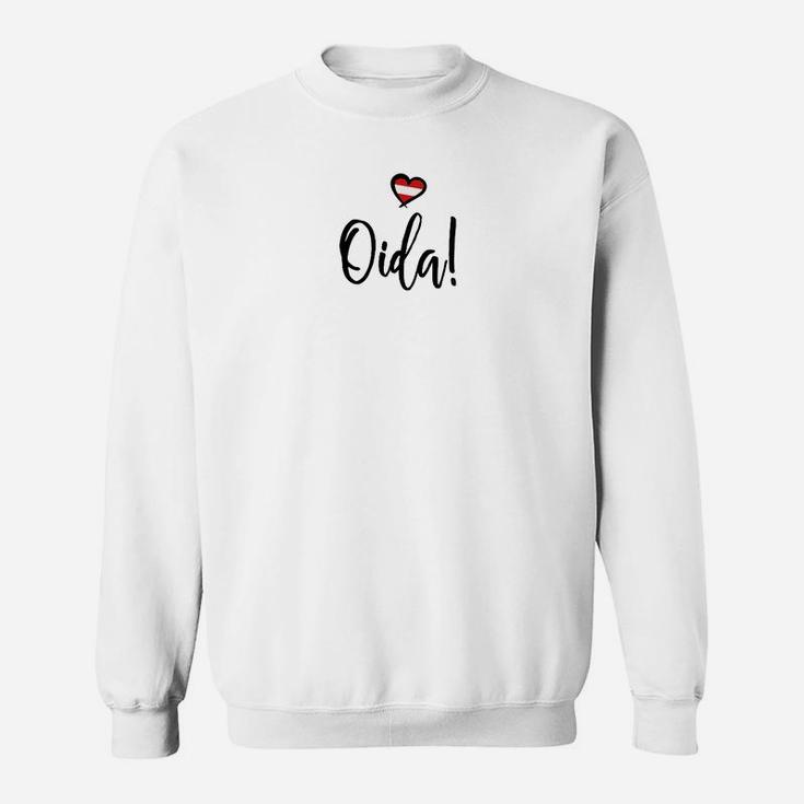 Weißes Unisex Sweatshirt mit Oida!-Schriftzug & Herz-Design