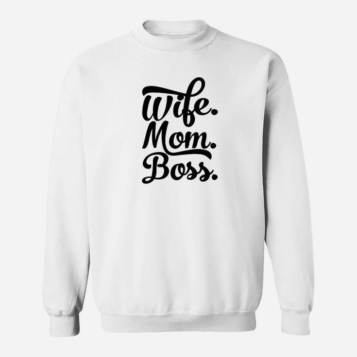 Wife Mom Boss Sweatshirt in Weiß, Schriftzug Sweatshirt für Mütter