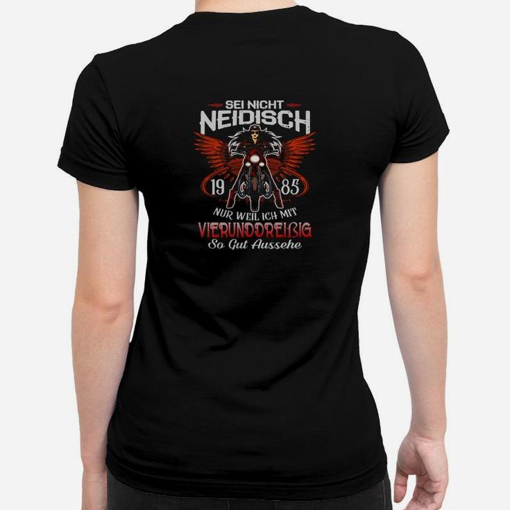 Herren Frauen Tshirt 'Sei Nicht Neidisch 1985 - Verwunderlich Gutes Aussehen', Schwarz mit Flügel-Design