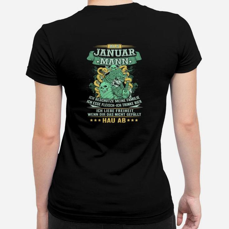 Januar-Mann Frauen Tshirt mit Drachenmotiv und Spruch, Themen-Geburtstagsshirt