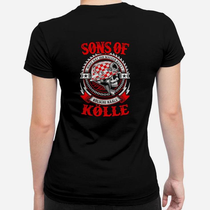 Schwarzes Biker-Frauen Tshirt mit Sons of Köln Aufdruck & Totenkopf