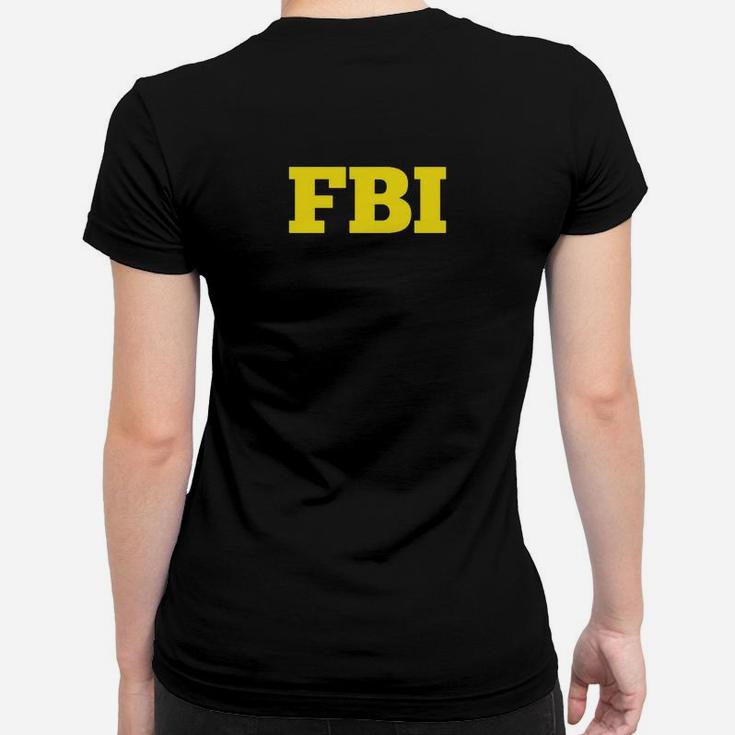 Schwarzes Frauen Tshirt mit Gelbem FBI-Aufdruck, Stylisches Statement Tee