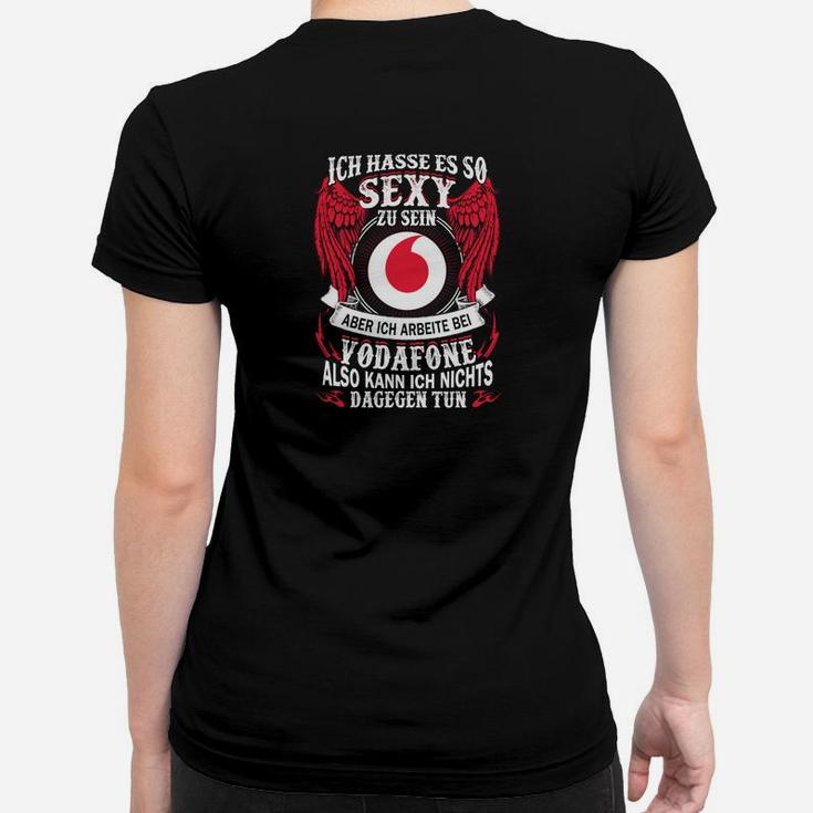 Schwarzes Frauen Tshirt mit Lustigem Vodafone-Spruch für Fans