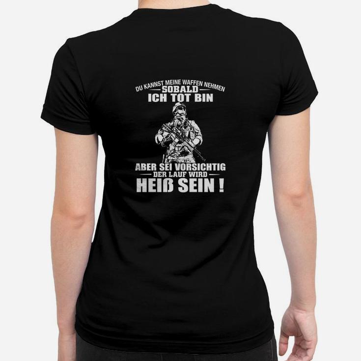 Schwarzes Frauen Tshirt mit Waffen-Statement Grafik, Motiv Tee