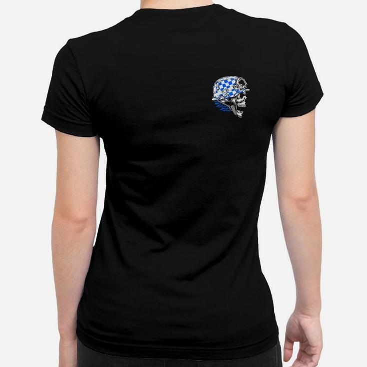 Schwarzes Herren Frauen Tshirt Totenkopf-Design in Blau und Weiß, Stilvolles Mode