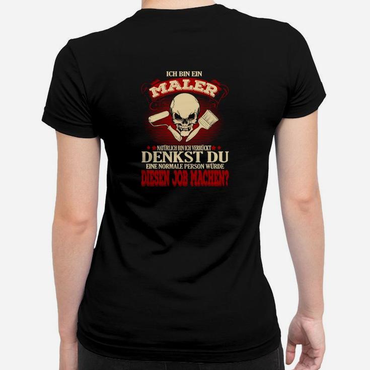 Schwarzes Maler Frauen Tshirt mit Schädel & Pinseln Motiv, Künstler Tee