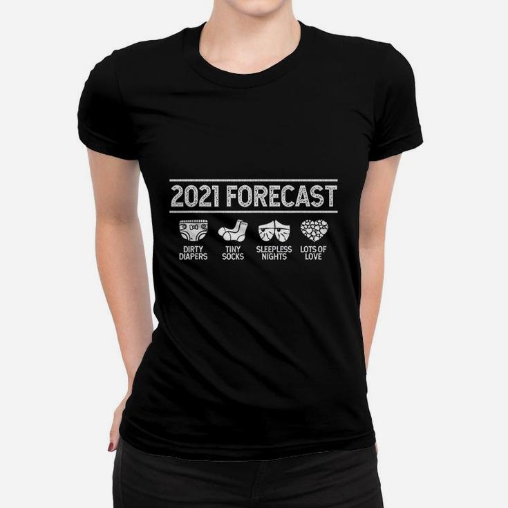 2021 Forecast New Mom Dad Expecting Baby Announcement Ladies Tee