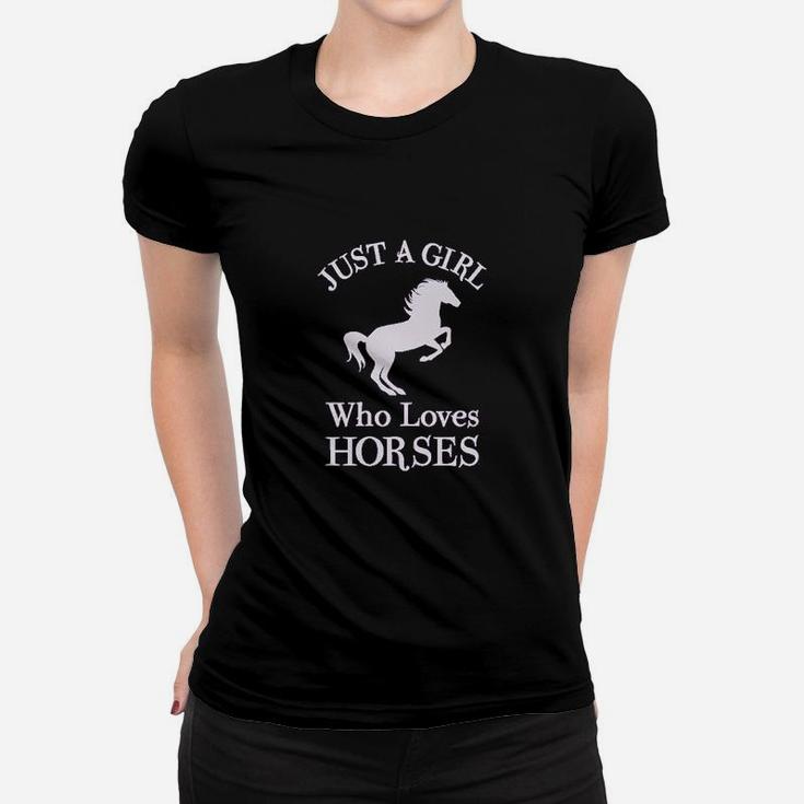 A Girl Who Loves Horses Horse Lover Gift Girls Fitted Kids Women T-shirt
