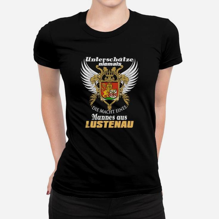 Adler & Wappen Schwarzes Frauen Tshirt, Macht eines Mannes aus Lustenau