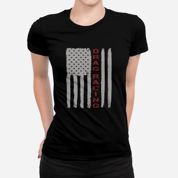 American Flag Drag Racing Car T-shirt Gift Ladies Tee