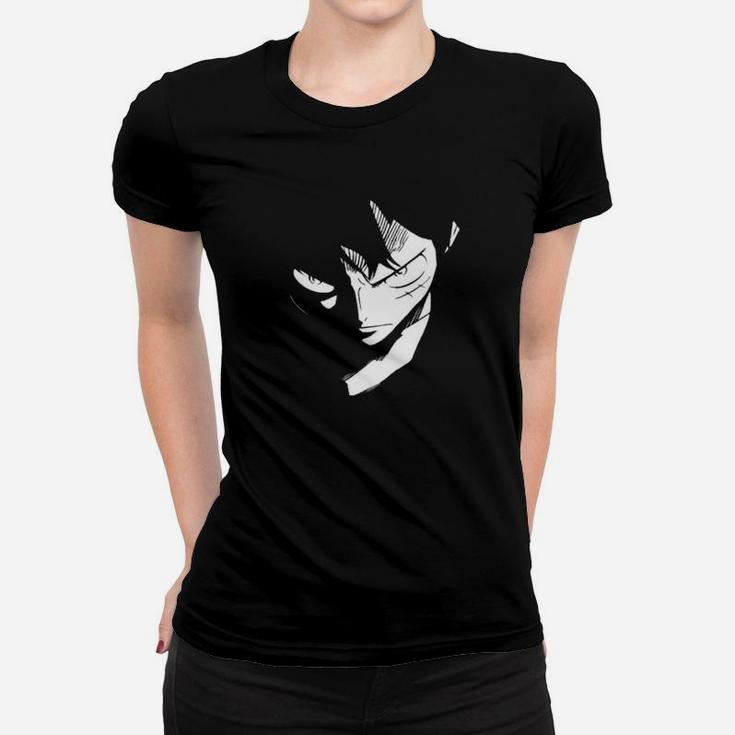 Anime-Charakter-Silhouetten Print auf klassischem Schwarz Frauen Tshirt