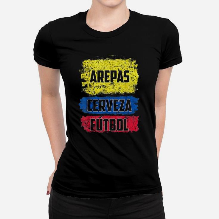 Arepas Cerveza Futbol Colombian Flag Distress Colombia Flag Women T-shirt