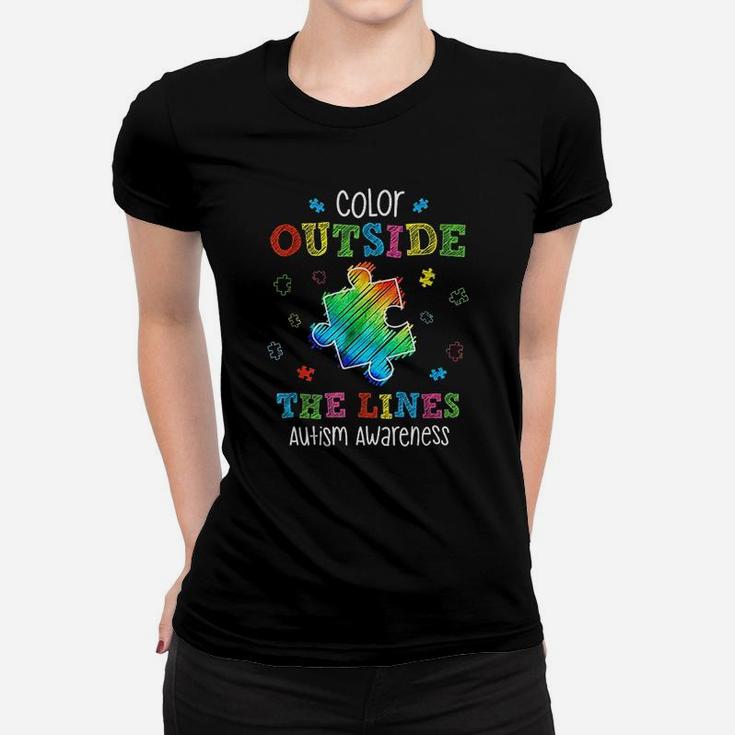 Autism Awareness Gift Colour Outside The Line Autism Ladies Tee