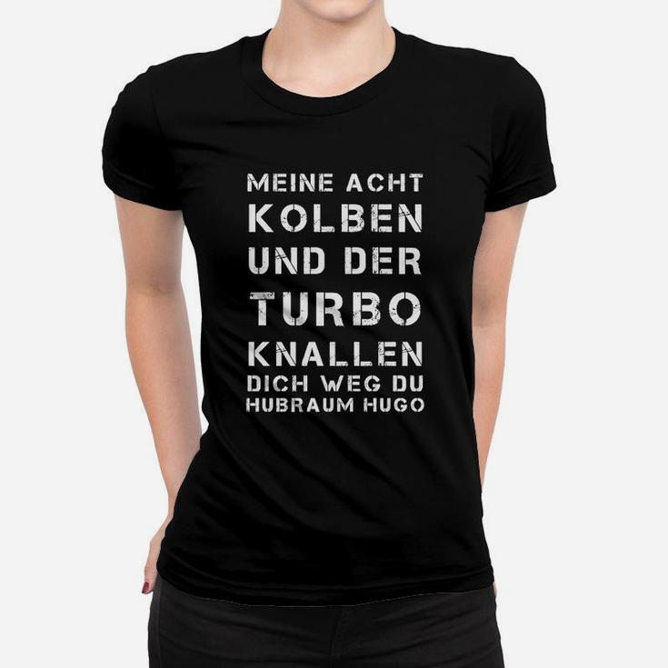 Auto-Enthusiasten Schwarzes Frauen Tshirt, Herren mit Turbo Slogan