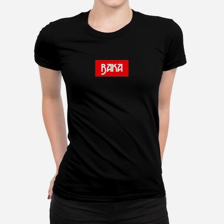 Baka Schriftzug Unisex Schwarz Frauen Tshirt, Rotes Rechteck Design