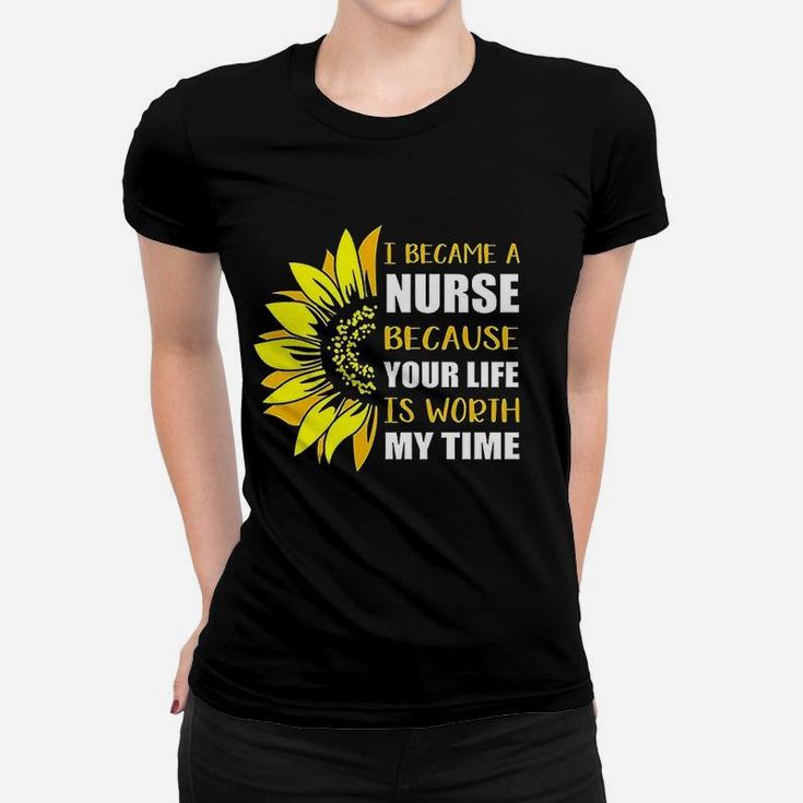 Became A Nurse Sunflower, funny nursing gifts Ladies Tee