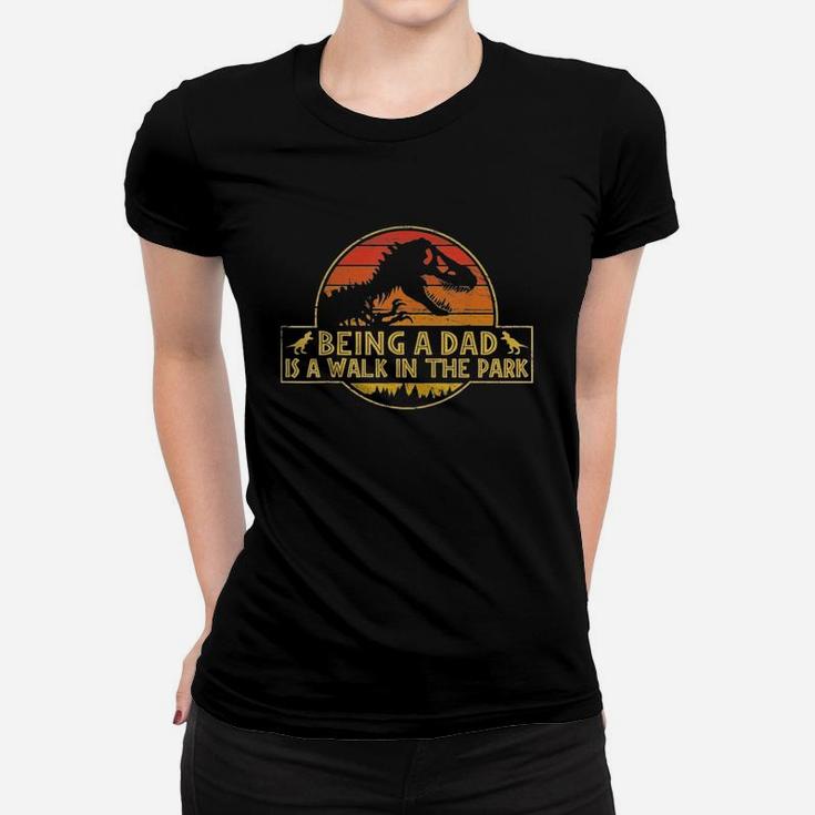 Being A Dad Is A Walk In The Park Dad Retro Sunset Ladies Tee