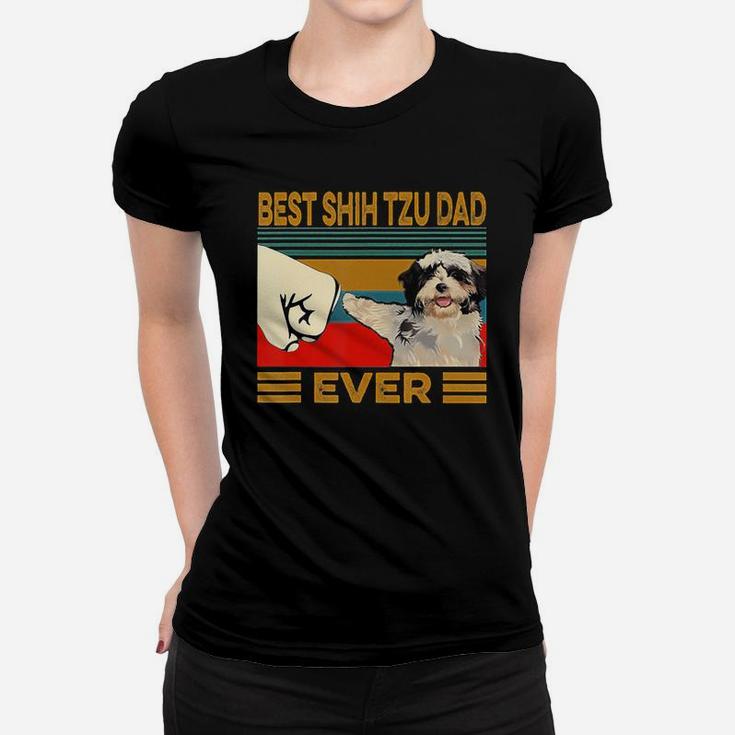 Best Shih Tzu Dad Ever Retro Vintage T-shirt Ladies Tee