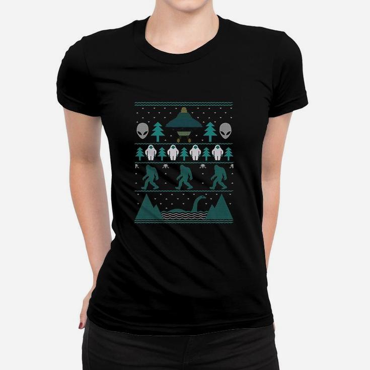 Bigfoot Aliens Yeti Ugly Christmas Ladies Tee