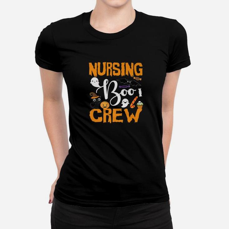 Black Cat Pumpkin Candy Ghost Nursing Boo Crew Ladies Tee