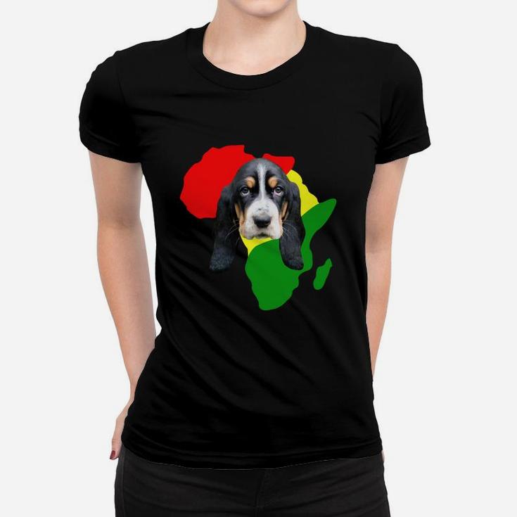 Black History Month African Map Basset Hound Gift For Pet Lovers Proud Black Ladies Tee