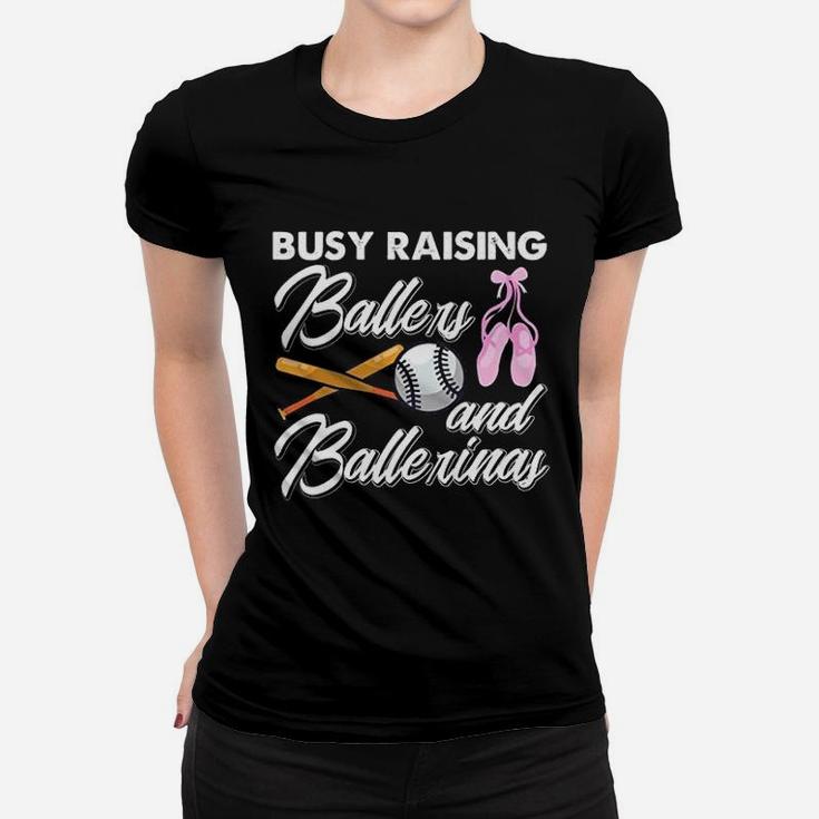 Womens Busy Raising Ballers And Ballerinas Mom Of Both T-Shirt Womens Busy Raising Ballers And Ballerinas Mom Of Both T-Shirt