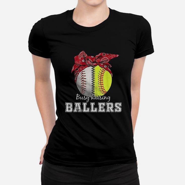 Busy Raising Ballers Softball Baseball Baseball Mom Gift Ladies Tee