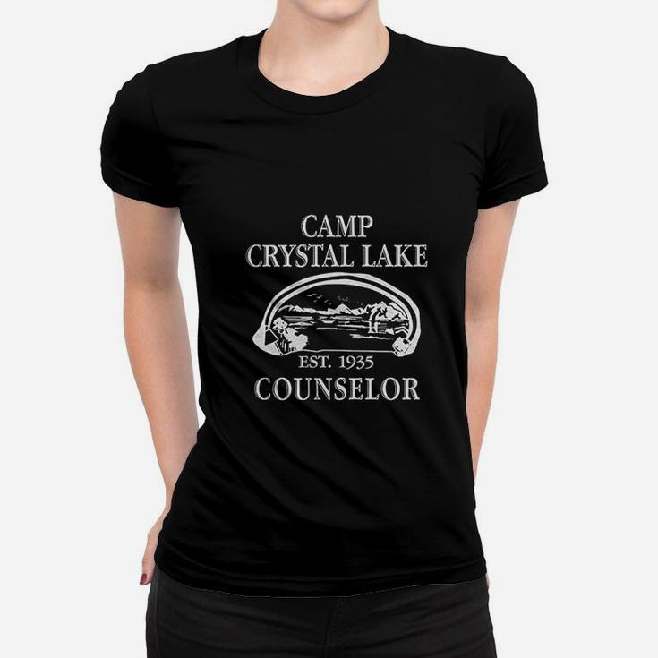 Camp Crystal Lake Funny Graphic Camping Vintage Ladies Tee