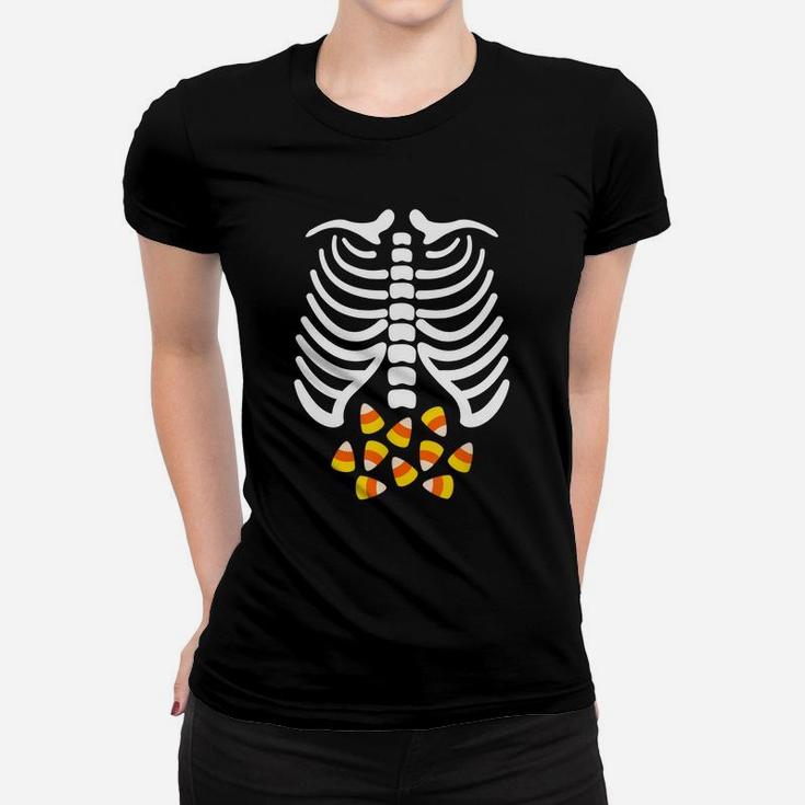 Candy Corn Skeleton Rib Cage Halloween Costume T Shirt Ladies Tee