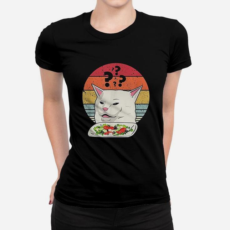 Cat Meme Funny Retro Yelling At Cats Eating Salad Ladies Tee