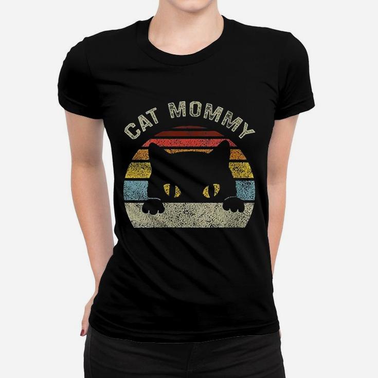 Cat Mommy Women Vintage Retro Black Cats Mom Mothers Day Ladies Tee