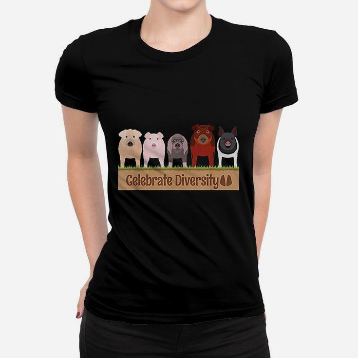 Celebrate Diversity Gifts For Pig Lovers Farm Breed Cute Pig Ladies Tee