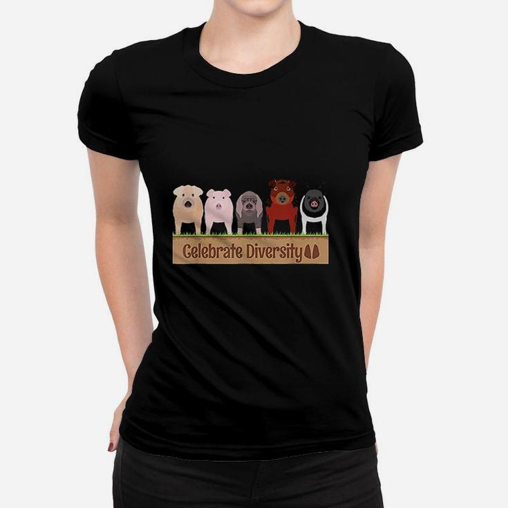 Celebrate Diversity Gifts For Pig Lovers Farm Breed Cute Pig Women T-shirt