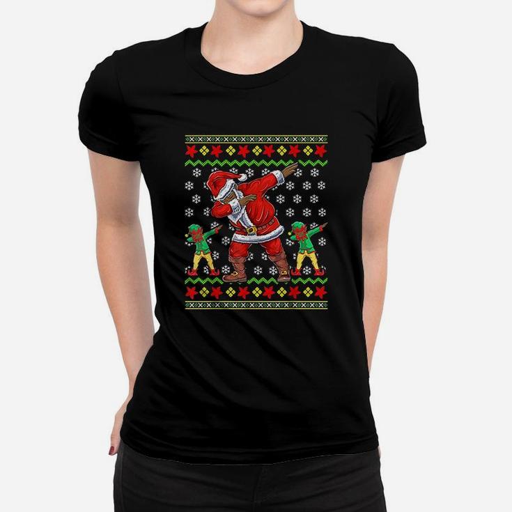 Christmas African American Dabbing Santa Claus Elf Gift Ladies Tee