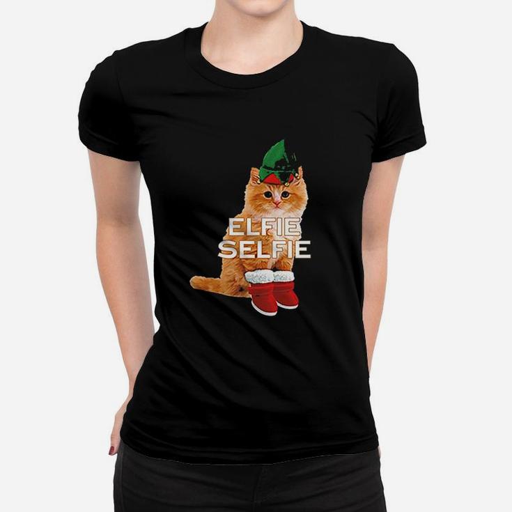 Christmas Cat Elfie Selfie Ladies Tee