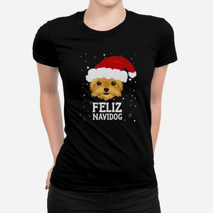 Christmas Dog Feliz Navidog Yorkshire Terrier Yorkie Shirt Ladies Tee