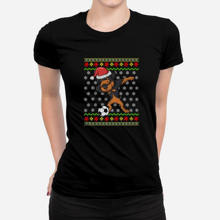 Christmas Shirt Dabbing Rottweiler Dog Soccer Gift Funny Ladies Tee
