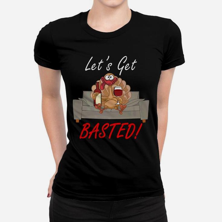 Christmas Wine Drinking Funny Lets Get Basted Ladies Tee