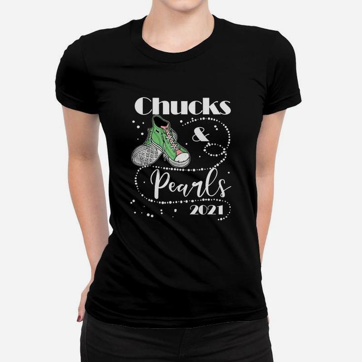 Chucks And Pearls 2021 Green Cute Shoes Ladies Tee