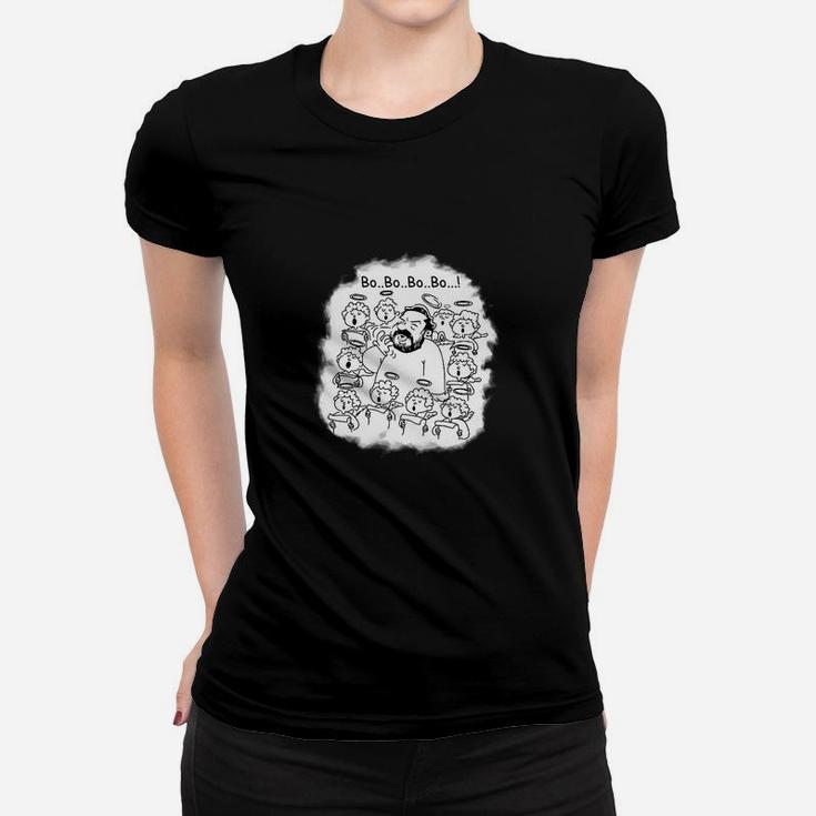 Comic-Schaf-Motiv Schwarzes Frauen Tshirt Bo, Bo, Bo..., Lustiges Design für Tierfreunde