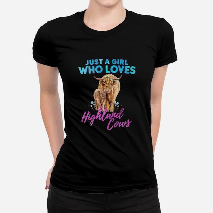 Cow Just A Girl Who Loves Highland Cows Funny Ladies Tee