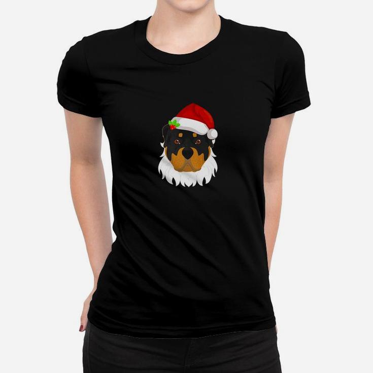 Cute Rottweiler With Santa Hat And Beard Christmas Gifts Ts Ladies Tee