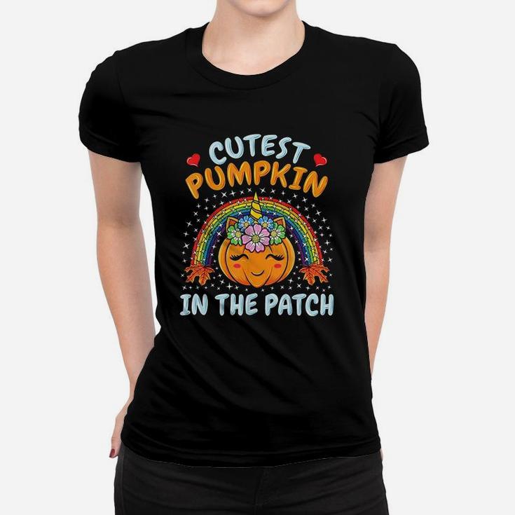 Cutest Pumpkin In The Patch Halloween Unicorn Pumpkins Ladies Tee