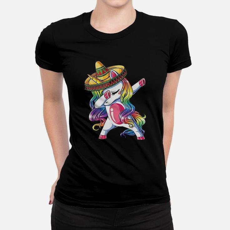 Dabbing Unicorn Funny Cinco De Mayo Women Rainbow Sombrero Ladies Tee