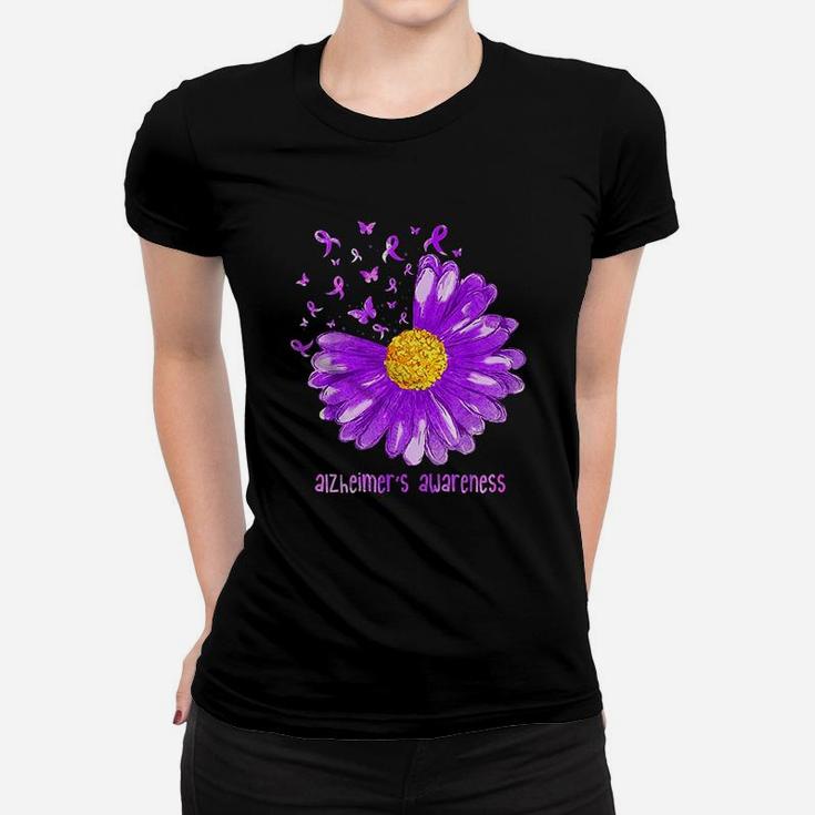 Daisy Butterfly Purple Ribbon Alzheimer's Awareness Ladies Tee