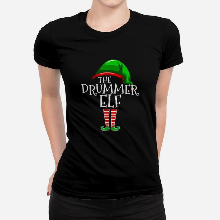 Drummer Elf Group Matching Family Christmas Gift Outfit Drum Ladies Tee