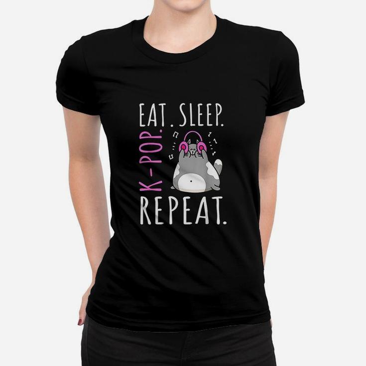 Eat Sleep Kpop Repeat Kawaii Cat Listening Music Kpop Gifts Ladies Tee