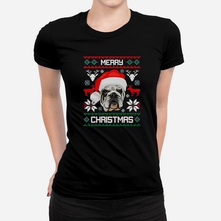 English Bulldog Merry Christmas Dog Gift Cute Ladies Tee